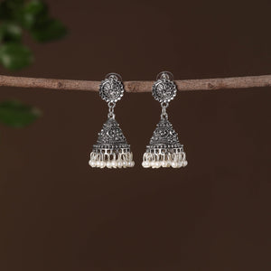 Alima German Silver Beaded Jhumki Earrings