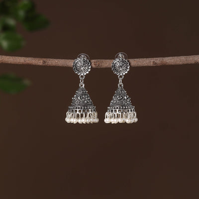 Alima German Silver Beaded Jhumki Earrings