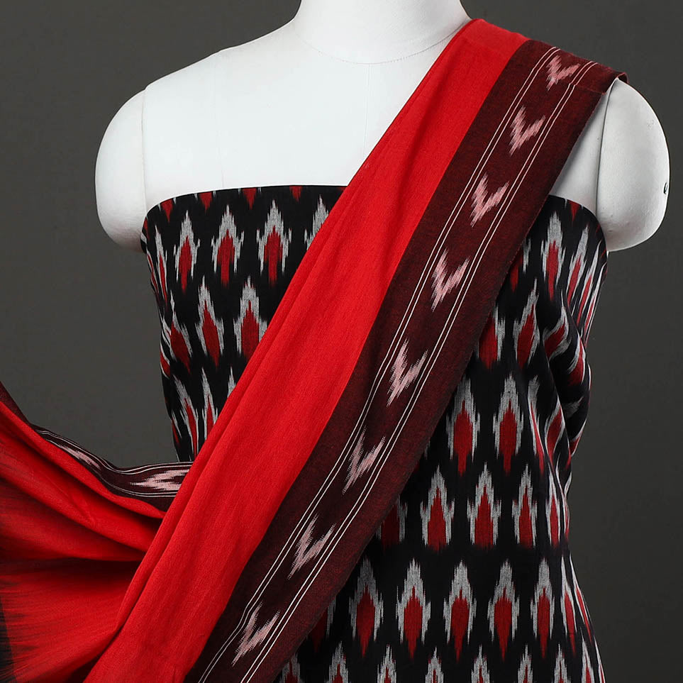 Black - 3pc Cotton Handloom Pochampally Ikat Dress Material 12