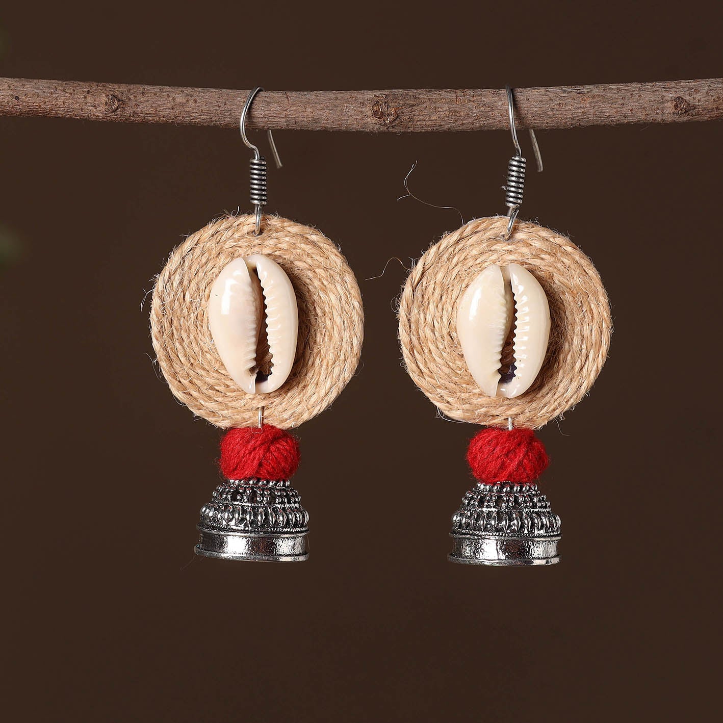 Afiya German Silver Jute Jhumki Earrings
