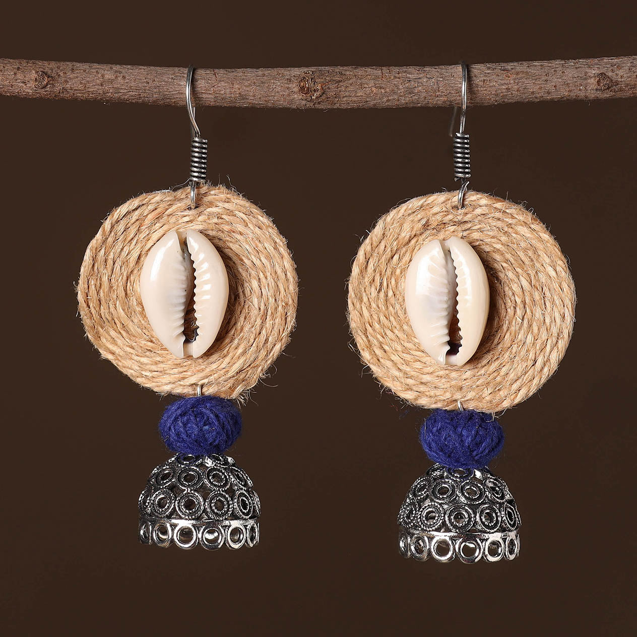 Aditi German Silver Jute Jhumki Earrings