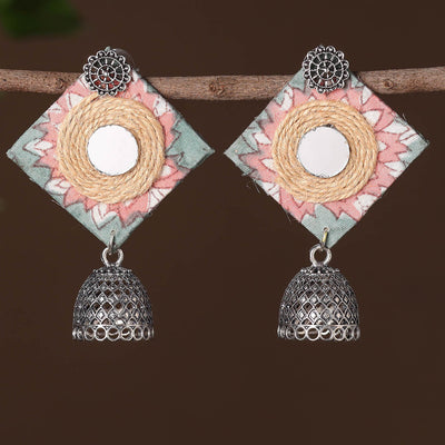 Anam German Silver Jute Fabart Jhumki Earrings