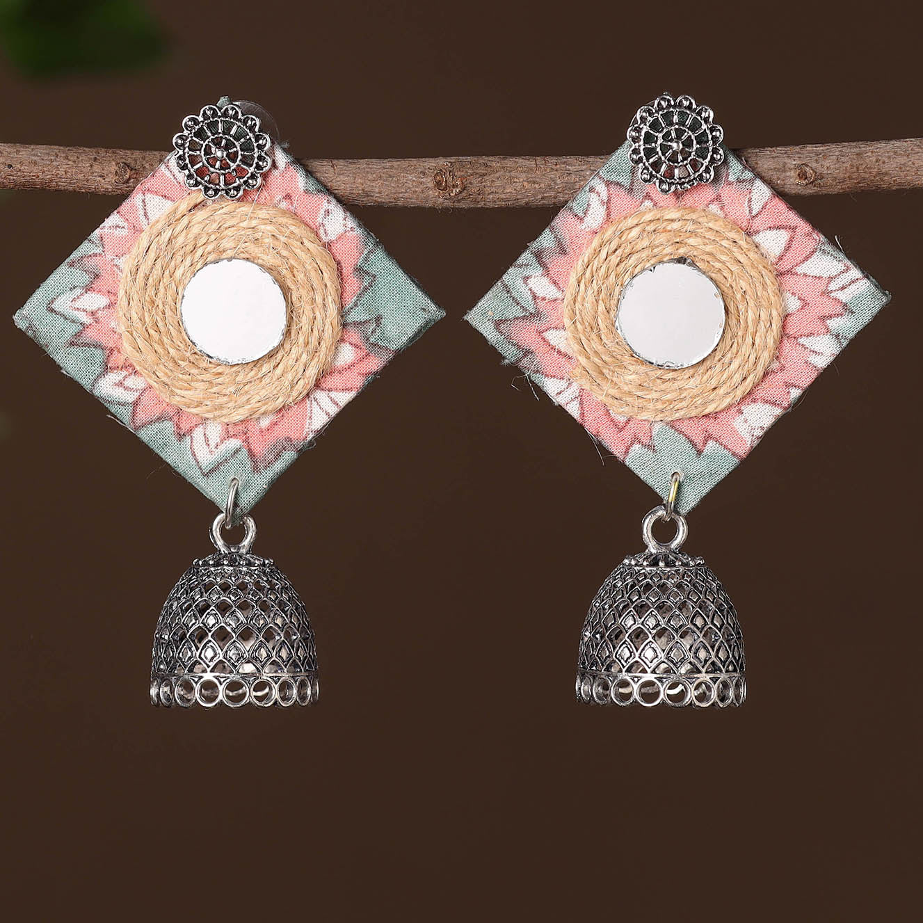 Anam German Silver Jute Fabart Jhumki Earrings