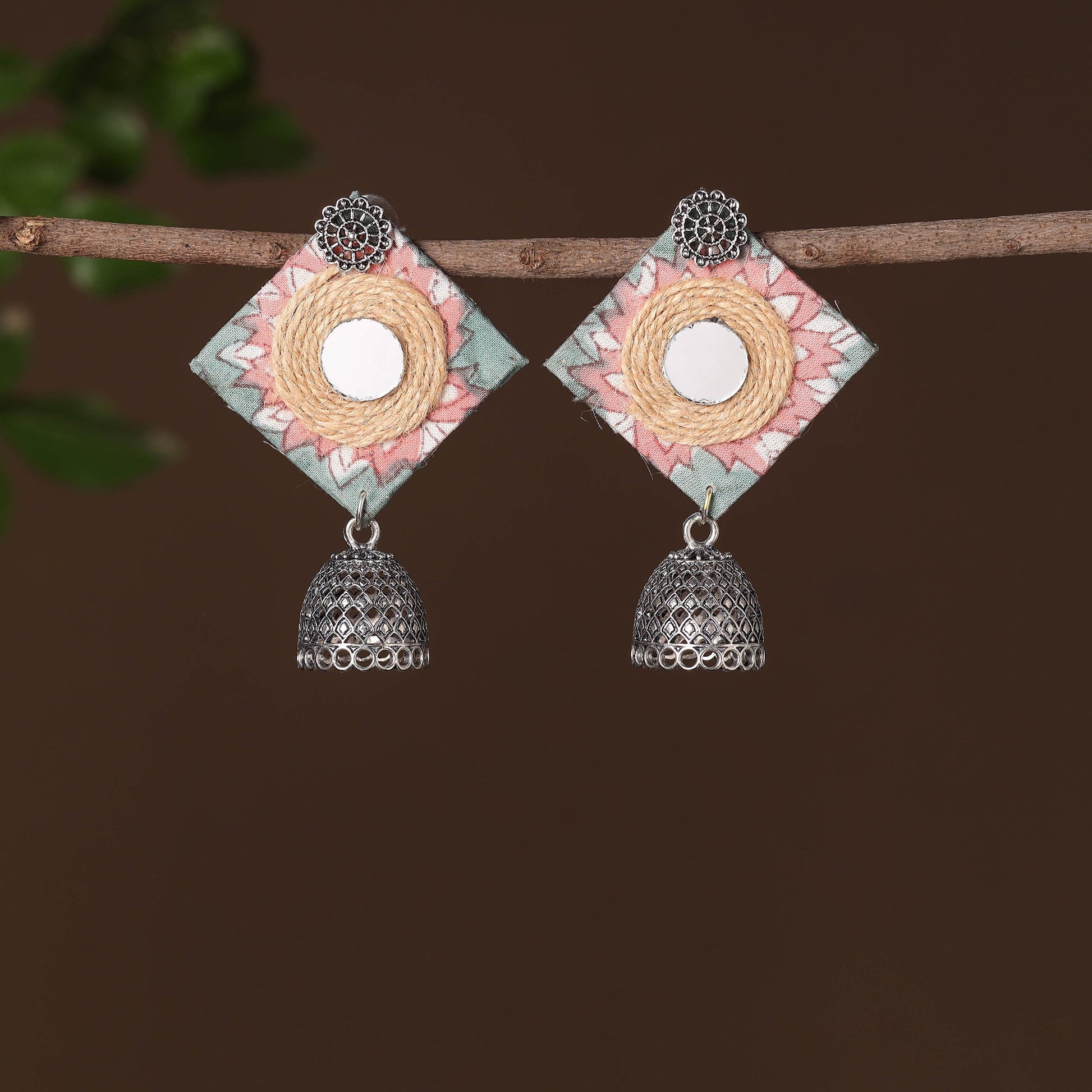 Anam German Silver Jute Fabart Jhumki Earrings