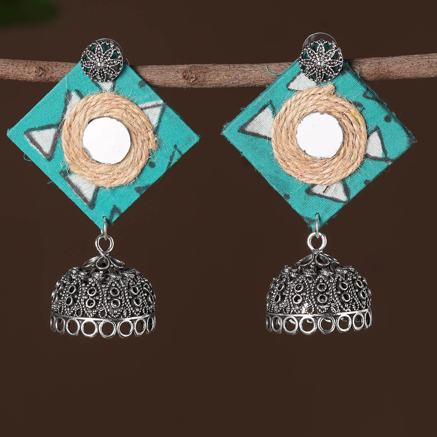 Ayat German Silver Jute Fabart Jhumki Earrings