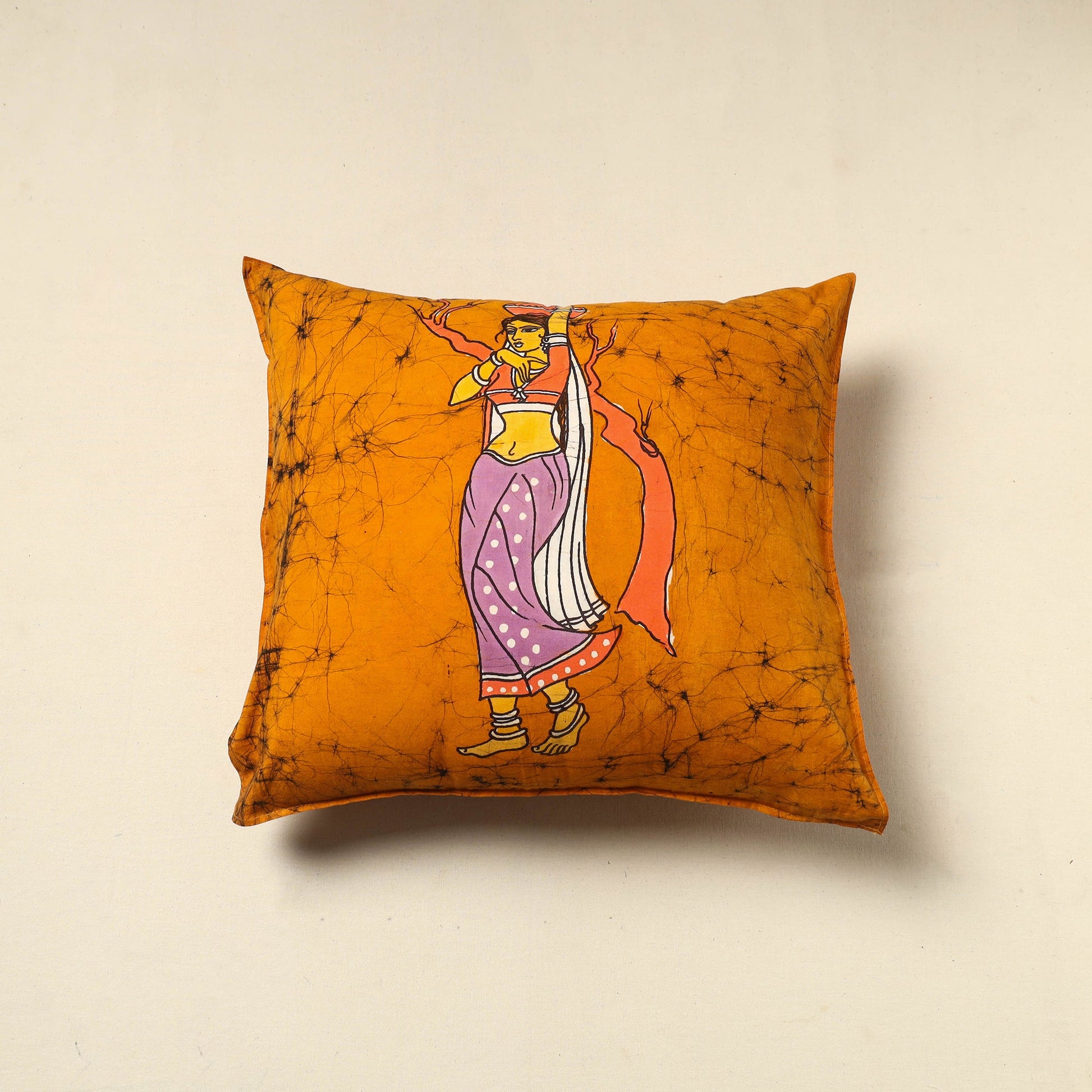 Orange - Pure Cotton Hand Batik Cushion Cover (18 x 18 in) 43