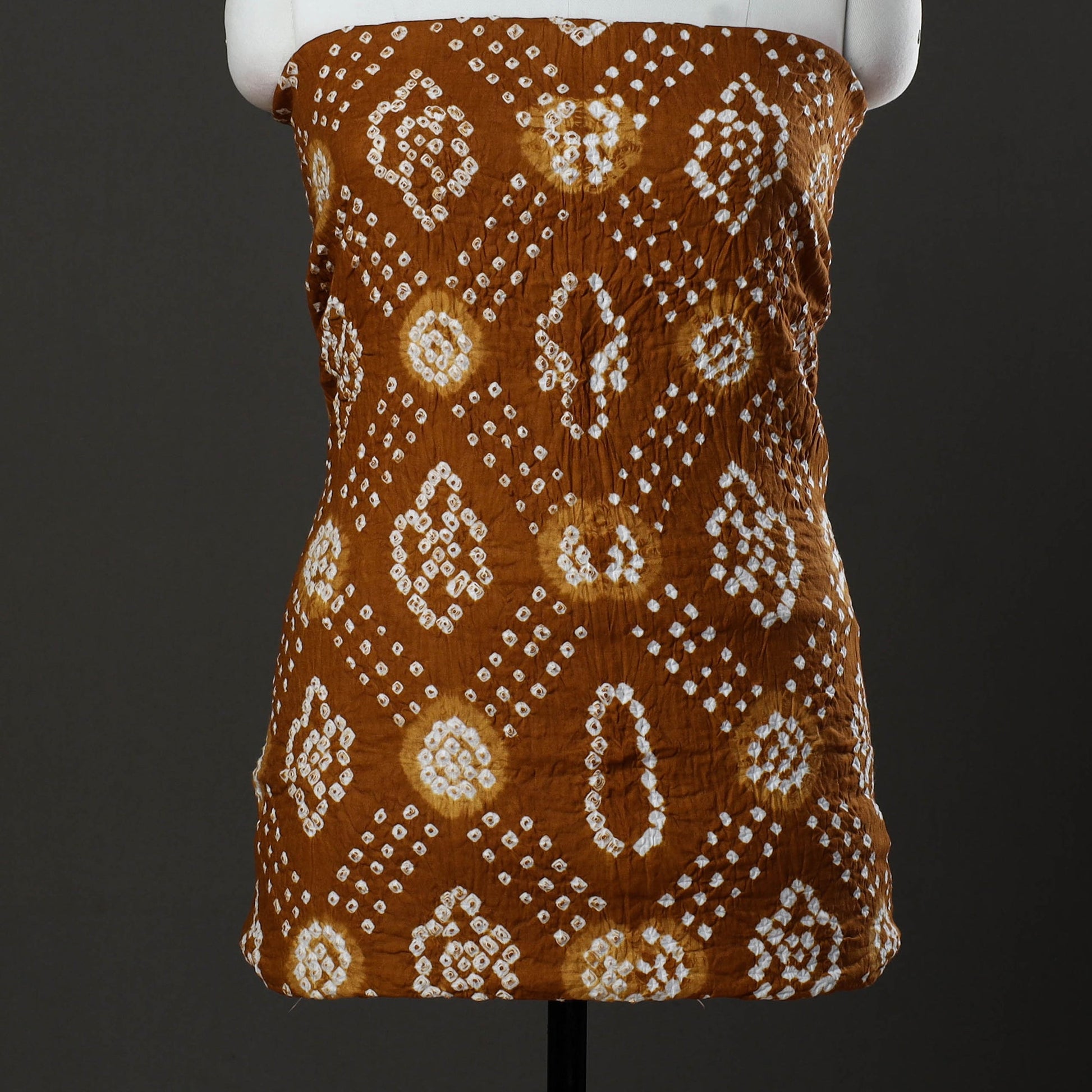 Brown - 3pc Kutch Tie-Dye Satin Cotton Bandhani Dress Material 83