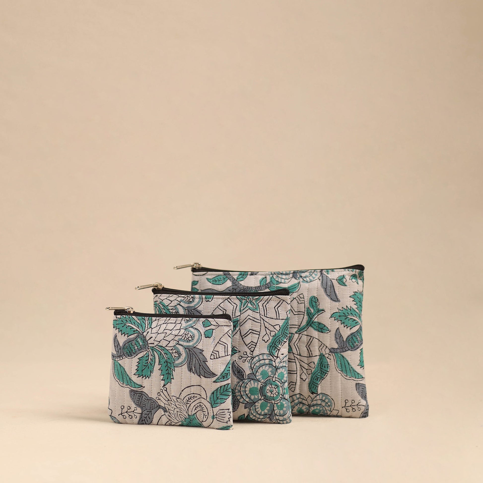 Beige - Handmade Cotton Utility Pouches (Set of 3) 16