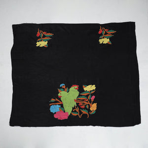 Black - Bengal Kantha Embroidery Raw Silk Blouse Piece