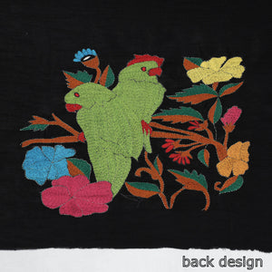 Black - Bengal Kantha Embroidery Raw Silk Blouse Piece