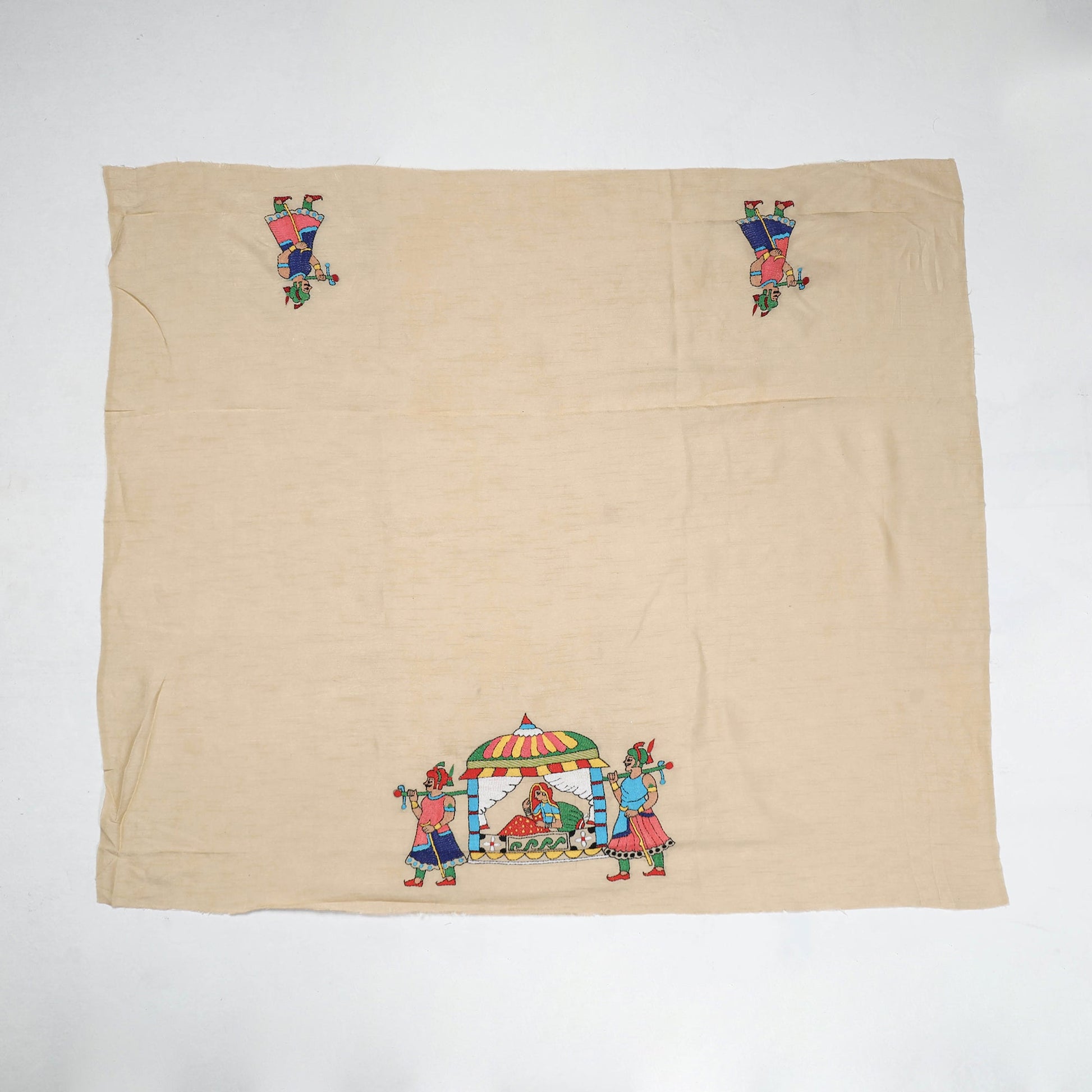 Beige - Bengal Kantha Embroidery Raw Silk Blouse Piece