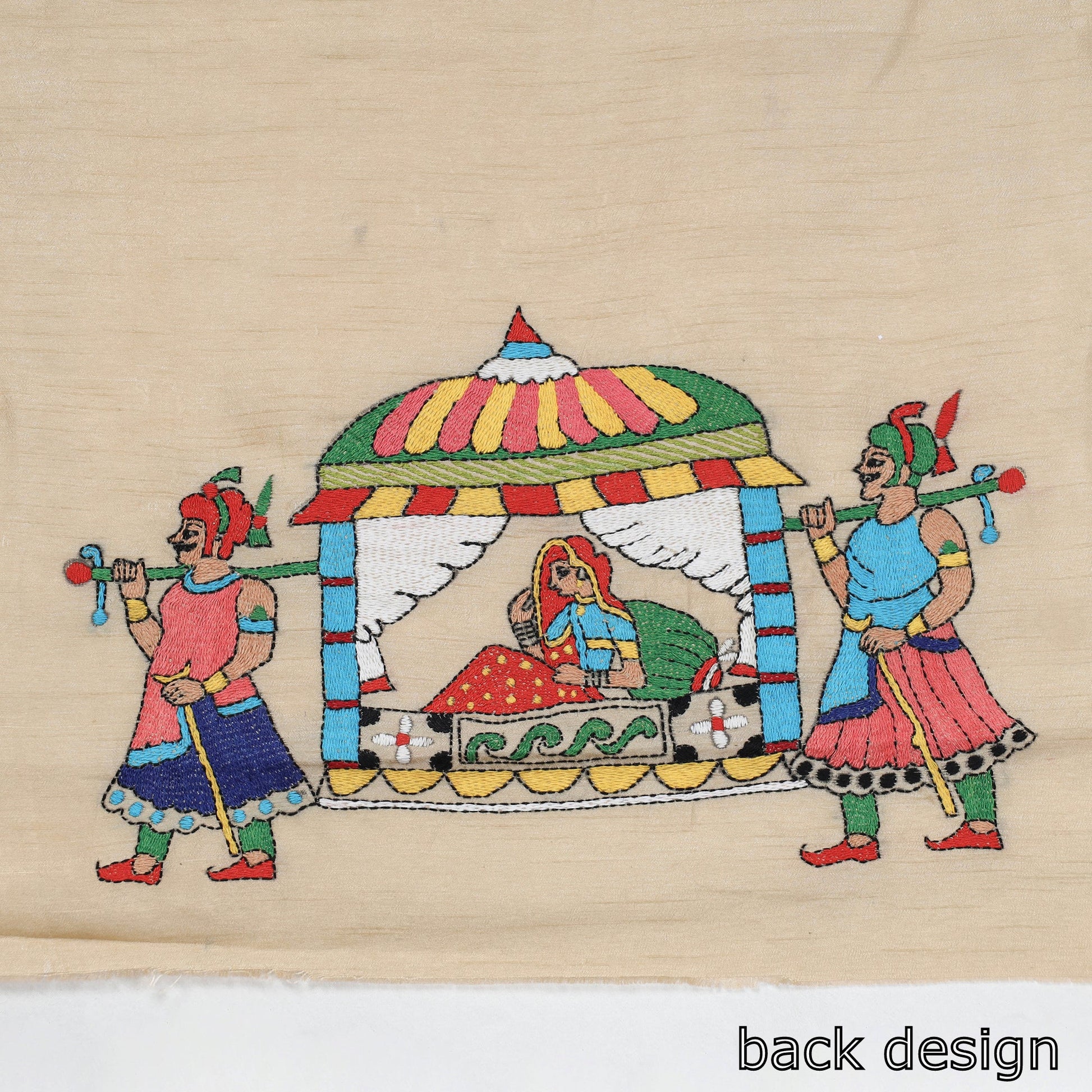 Beige - Bengal Kantha Embroidery Raw Silk Blouse Piece