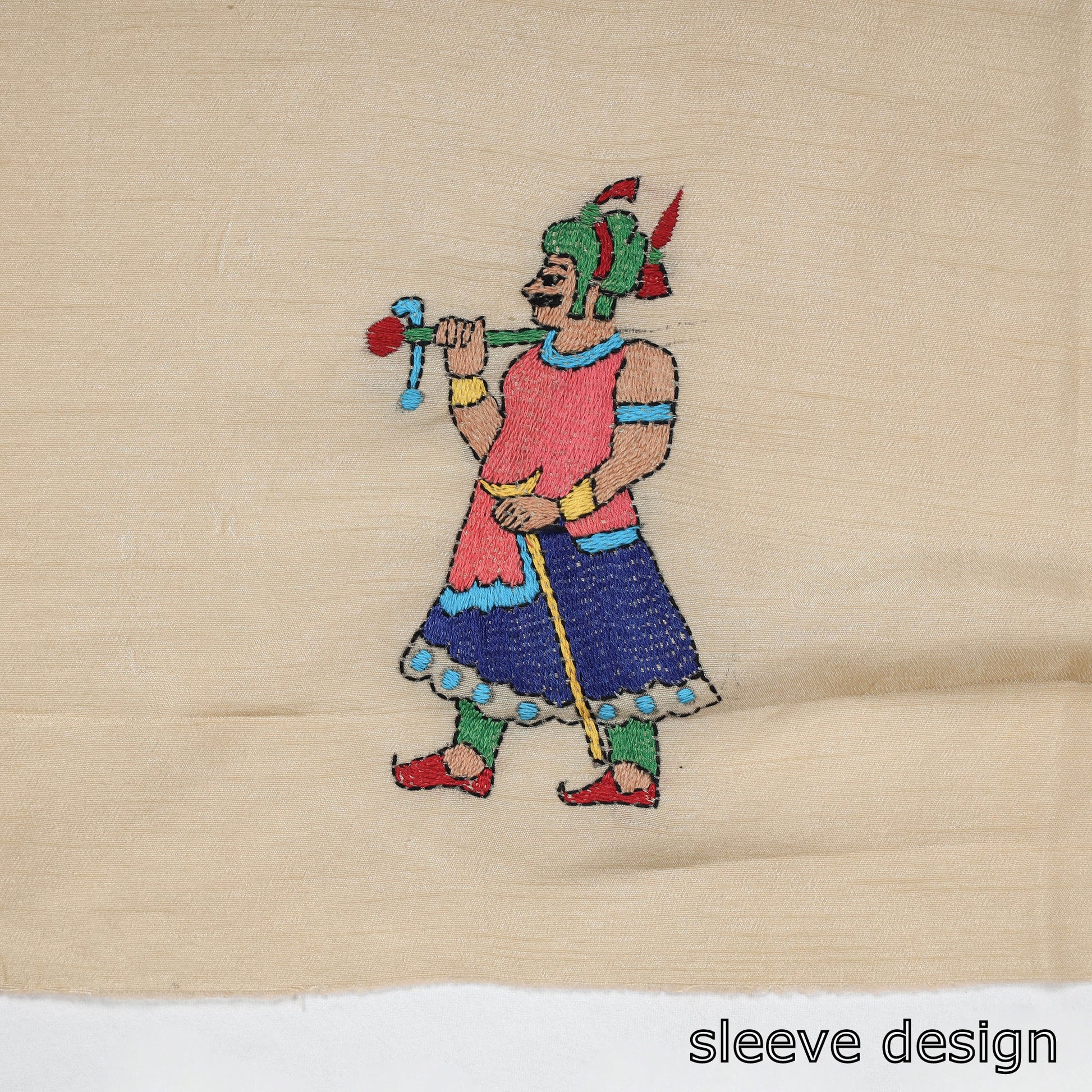 Beige - Bengal Kantha Embroidery Raw Silk Blouse Piece