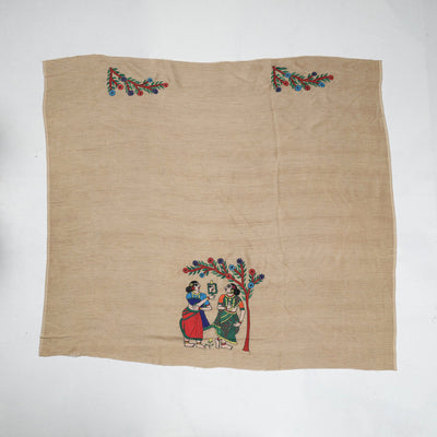Beige - Bengal Kantha Embroidery Raw Silk Blouse Piece