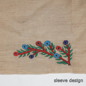 Beige - Bengal Kantha Embroidery Raw Silk Blouse Piece