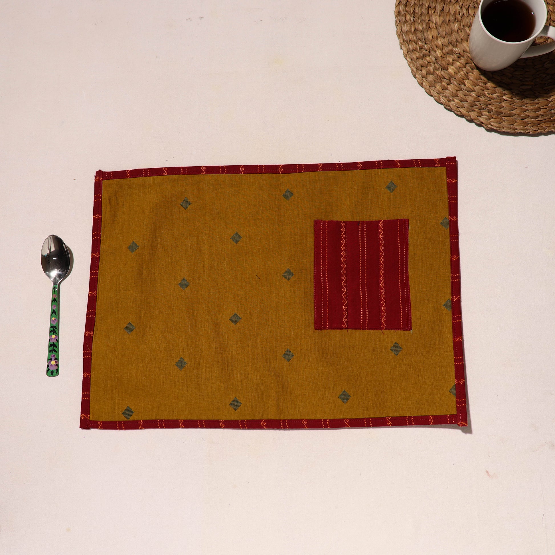 Brown - Handcrafted Jacquard Table Mat With Pocket 03