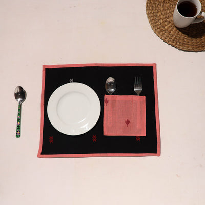 Black - Handcrafted Jacquard Table Mat With Pocket 10