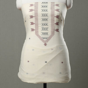 Beige  - 2pc Handloom Bengal Jamdani Cotton Dress Material 05