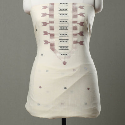 Beige  - 2pc Handloom Bengal Jamdani Cotton Dress Material 05