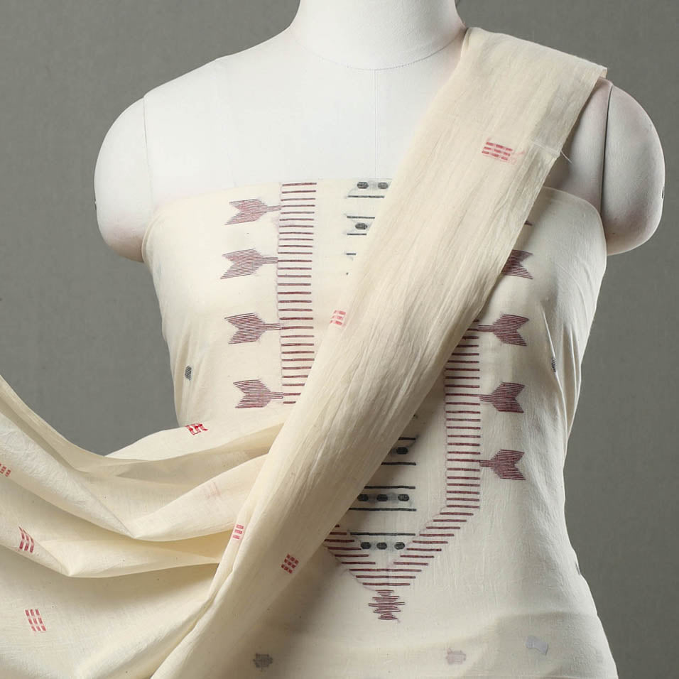 Beige  - 2pc Handloom Bengal Jamdani Cotton Dress Material 05
