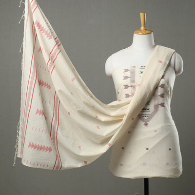 Beige  - 2pc Handloom Bengal Jamdani Cotton Dress Material 05