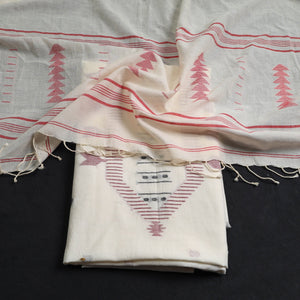 Beige  - 2pc Handloom Bengal Jamdani Cotton Dress Material 05