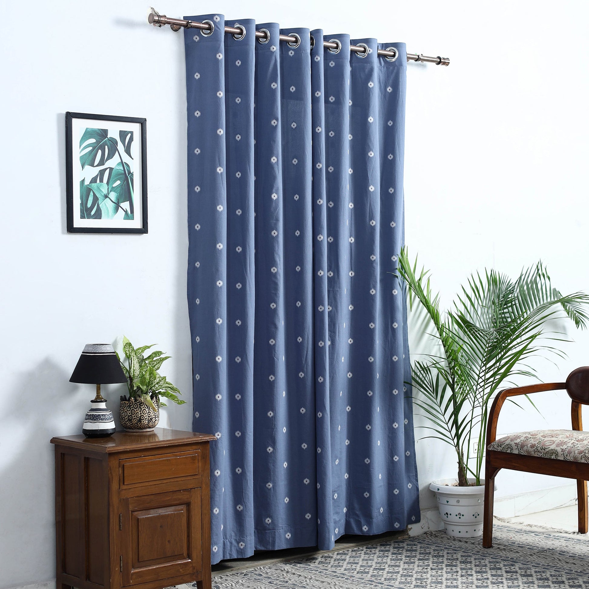 Blue - Cotton Door Jacquard Curtain (7 x 3 Feet) 10