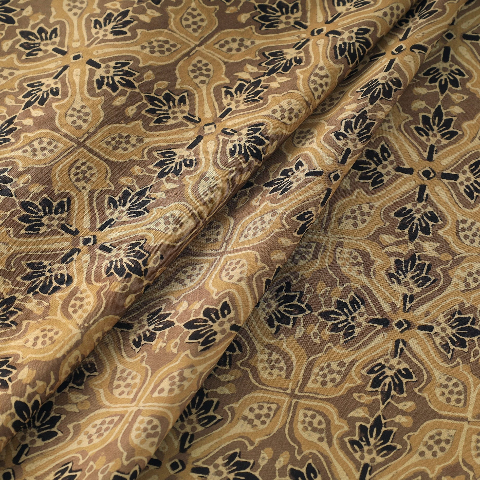 Brown - Modal Silk Ajrakh Print Fabric 02