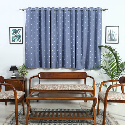Blue - Cotton Window Jacquard Curtain (5 x 3 Feet) 19