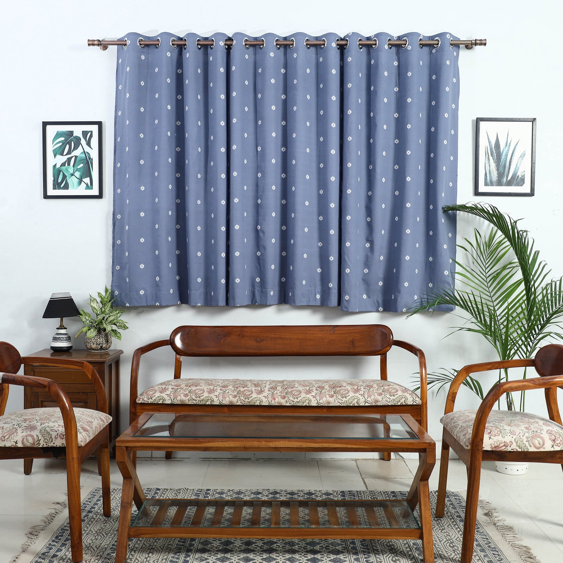 Blue - Cotton Window Jacquard Curtain (5 x 3 Feet) 19