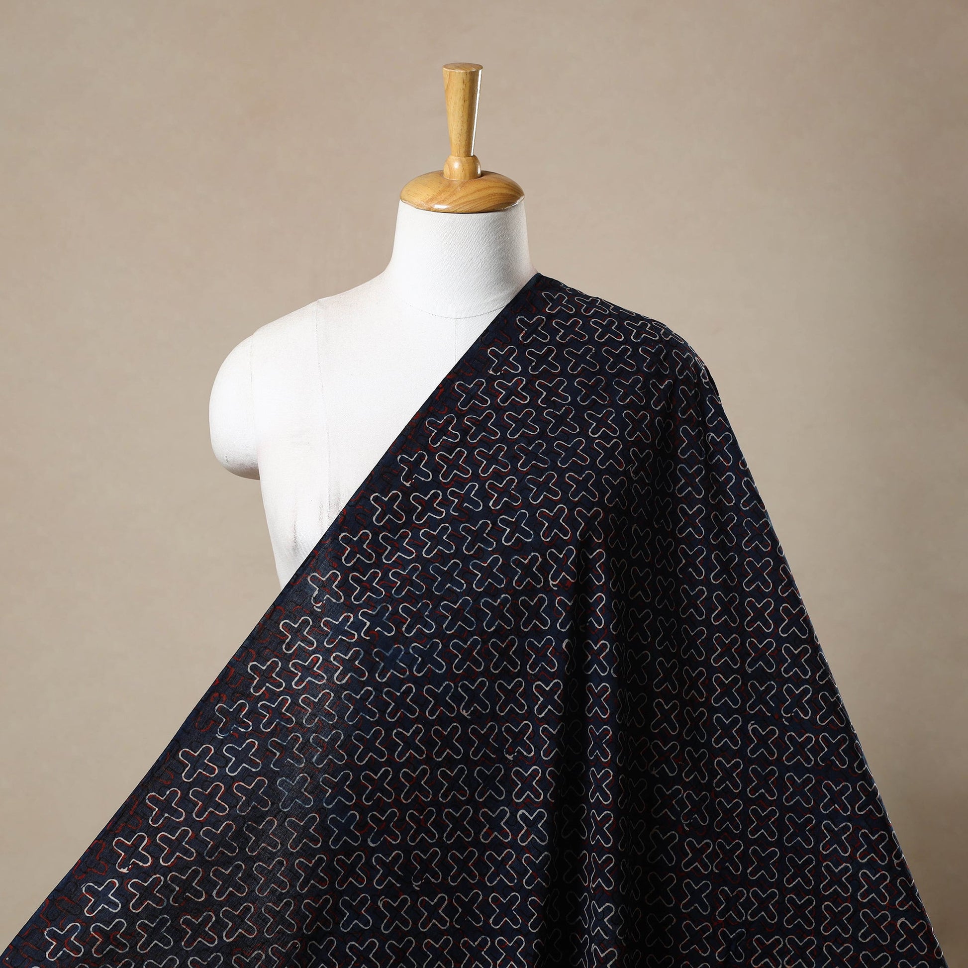 Blue - Block Print Cotton Natural Dyed Ajrakh Fabric 05