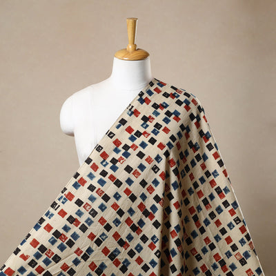 Beige - Block Print Cotton Natural Dyed Ajrakh Fabric 11