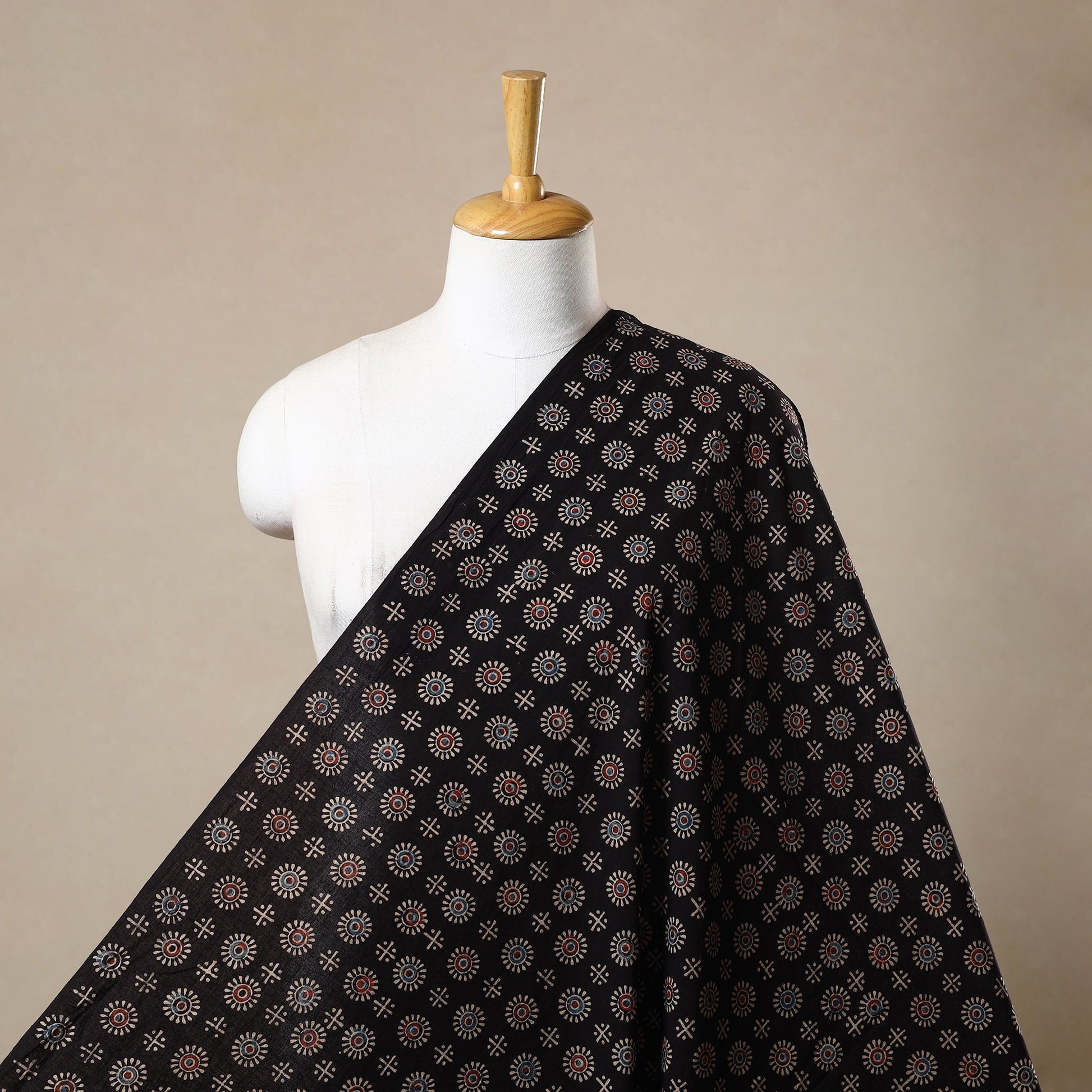 Black - Block Print Cotton Natural Dyed Ajrakh Fabric 18