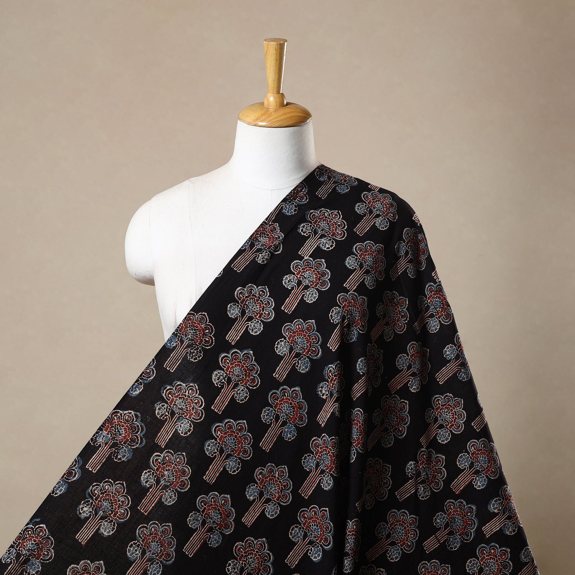 Black - Block Print Cotton Natural Dyed Ajrakh Fabric 27