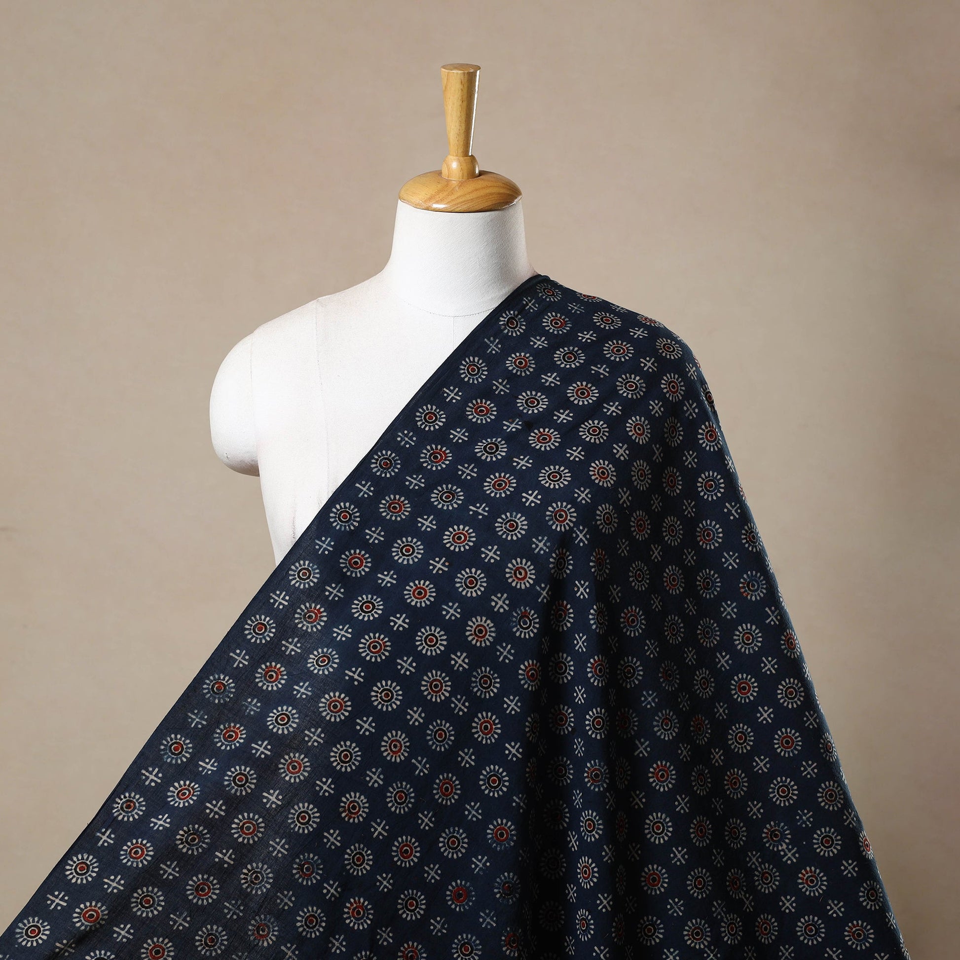 Blue - Block Print Cotton Natural Dyed Ajrakh Fabric 32