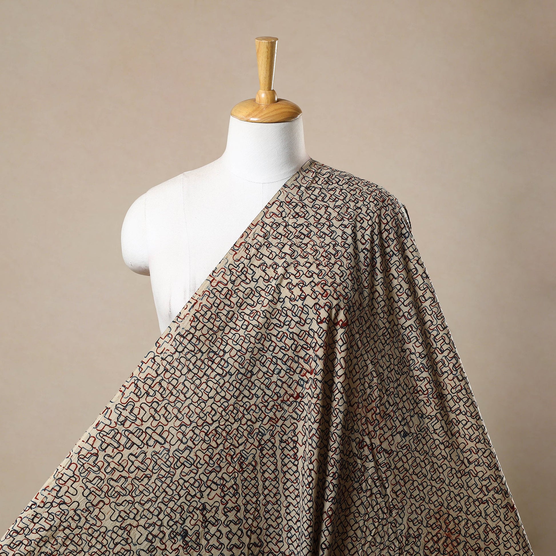 Beige - Block Print Cotton Natural Dyed Ajrakh Fabric 33