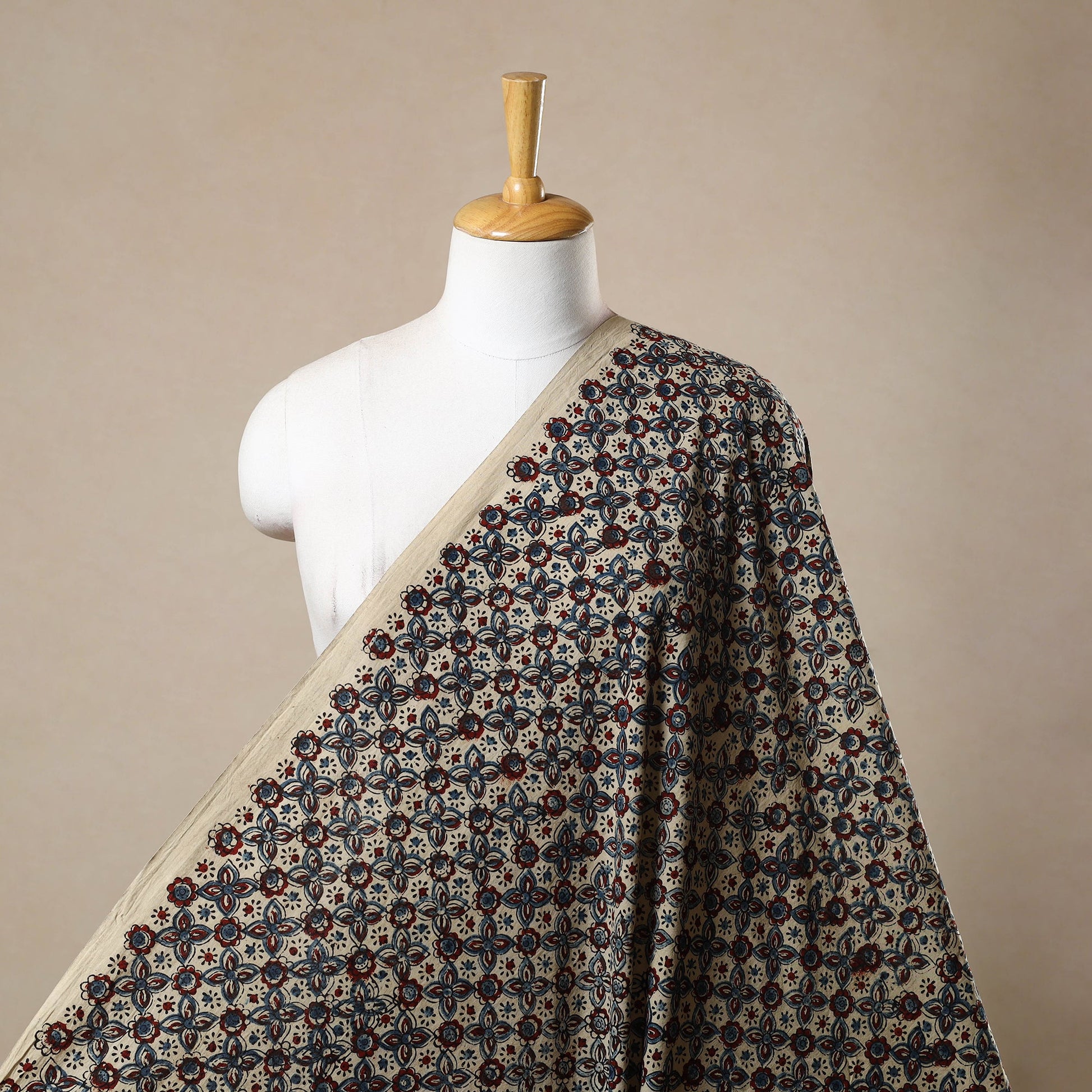 Beige - Block Print Cotton Natural Dyed Ajrakh Fabric 35