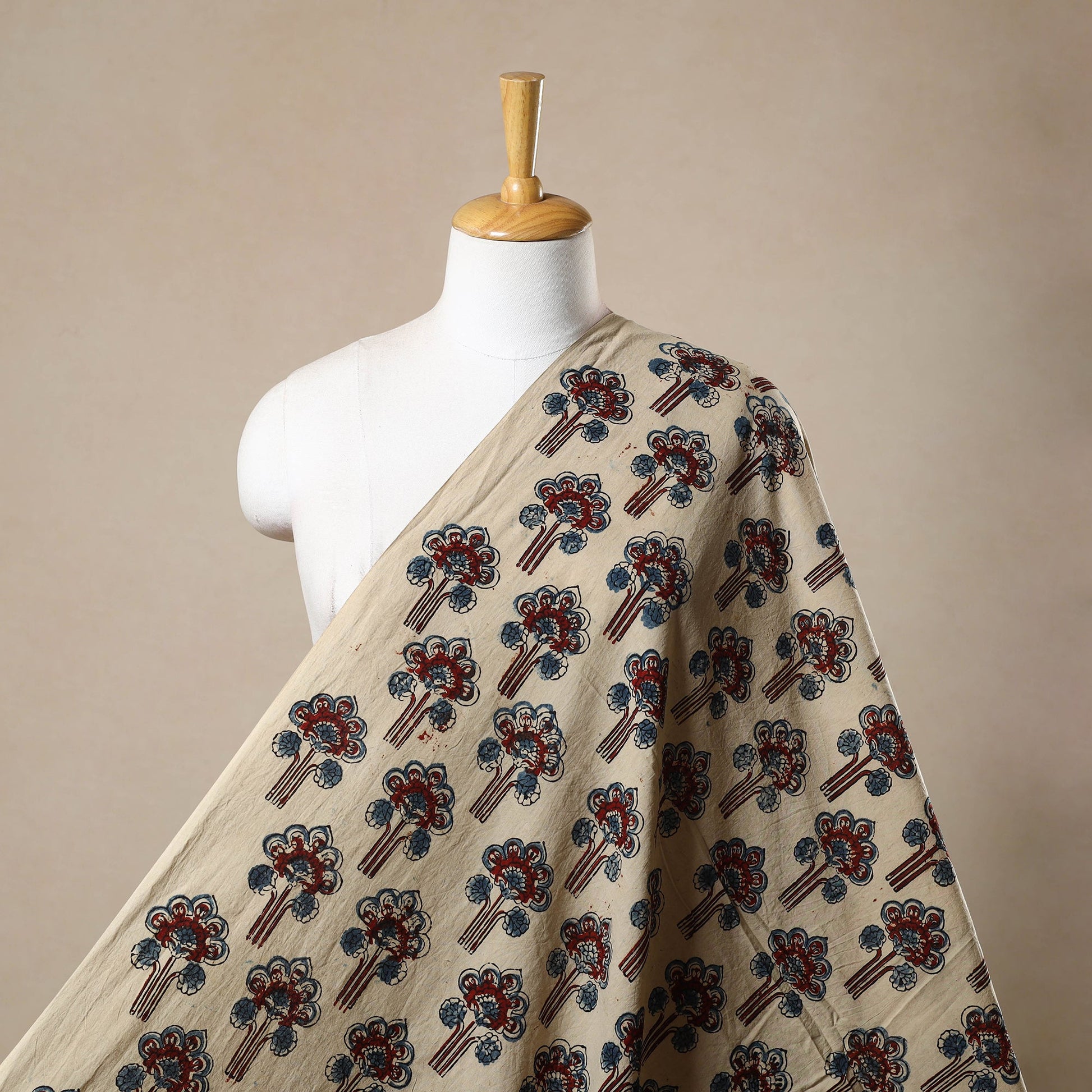 Beige - Block Print Cotton Natural Dyed Ajrakh Fabric 47