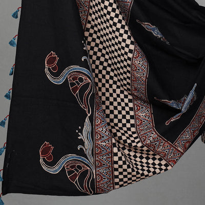 Black - Hand Block Print Cotton 3pc Ajrakh Dress Material 12