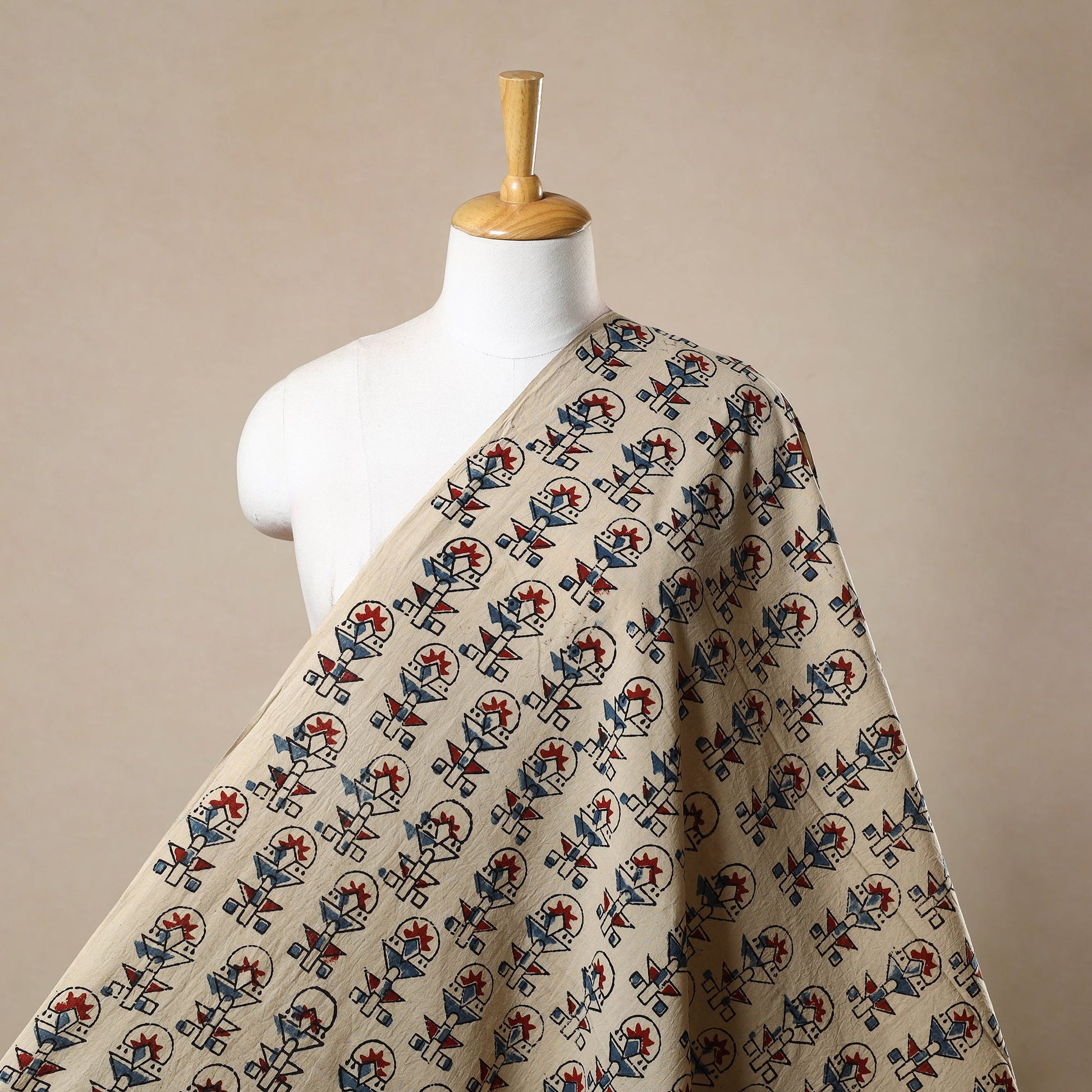 Beige - Block Print Cotton Natural Dyed Ajrakh Fabric 51