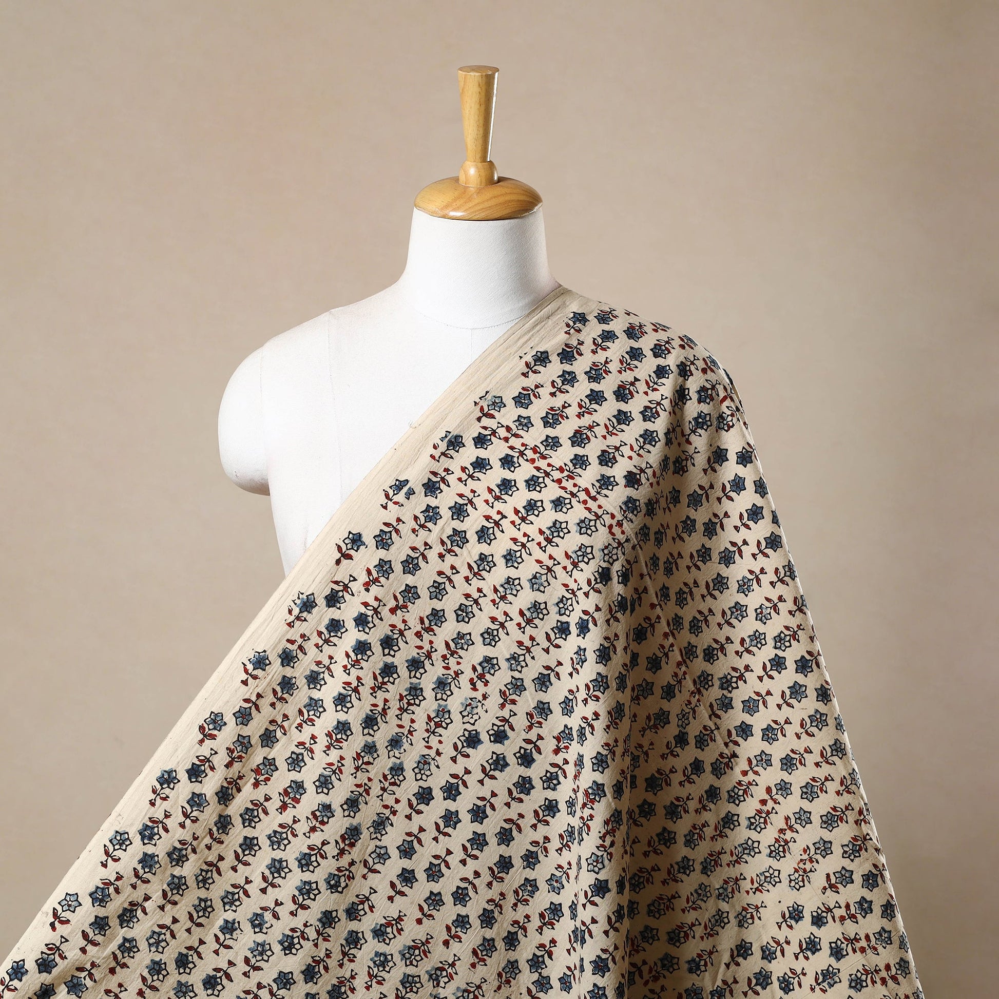 Beige - Block Print Cotton Natural Dyed Ajrakh Fabric 61