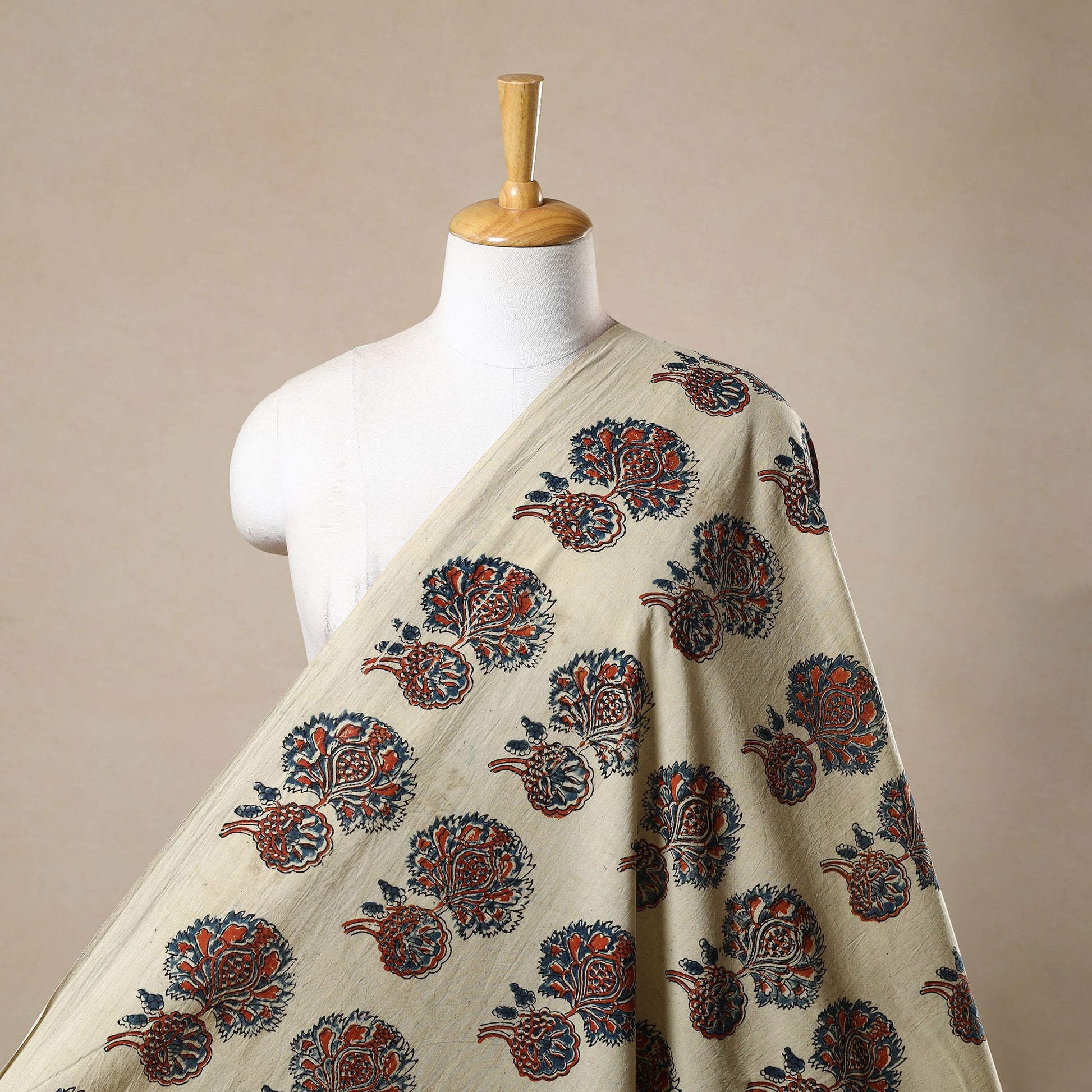 Beige - Block Print Cotton Natural Dyed Ajrakh Fabric 62