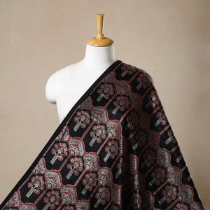 Black - Block Print Mashru Silk Natural Dyed Ajrakh Fabric 70