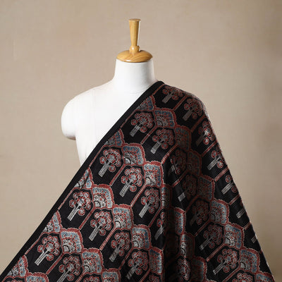 Black - Block Print Mashru Silk Natural Dyed Ajrakh Fabric 70