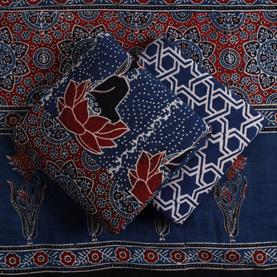 Blue - Hand Block Print Cotton 3pc Ajrakh Dress Material 11