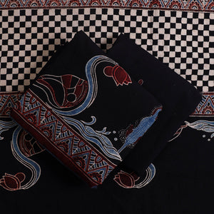 Black - Hand Block Print Cotton 3pc Ajrakh Dress Material 12