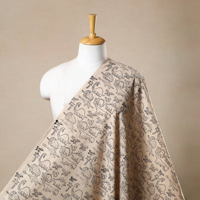 Beige - Natural Dyed Cotton Bindaas Block Print Fabric 07