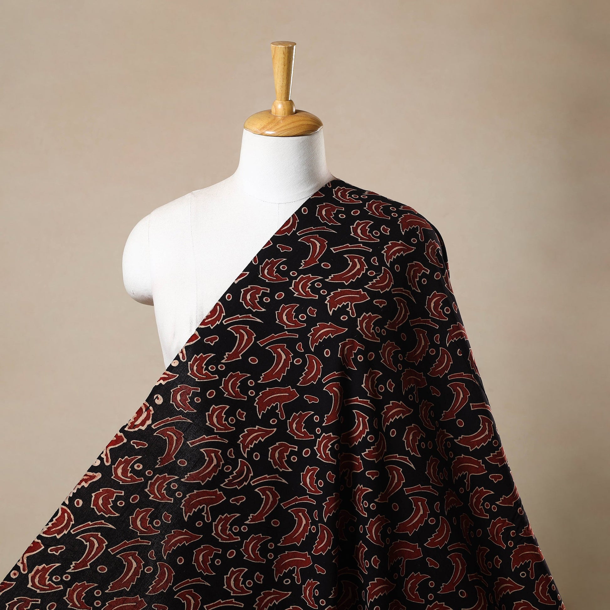 Black - Natural Dyed Cotton Bindaas Block Print Fabric 09