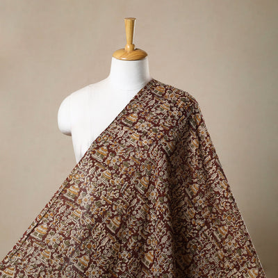 Brown - Pedana Hand Block Print Mul Cotton Kalamkari Fabric 01