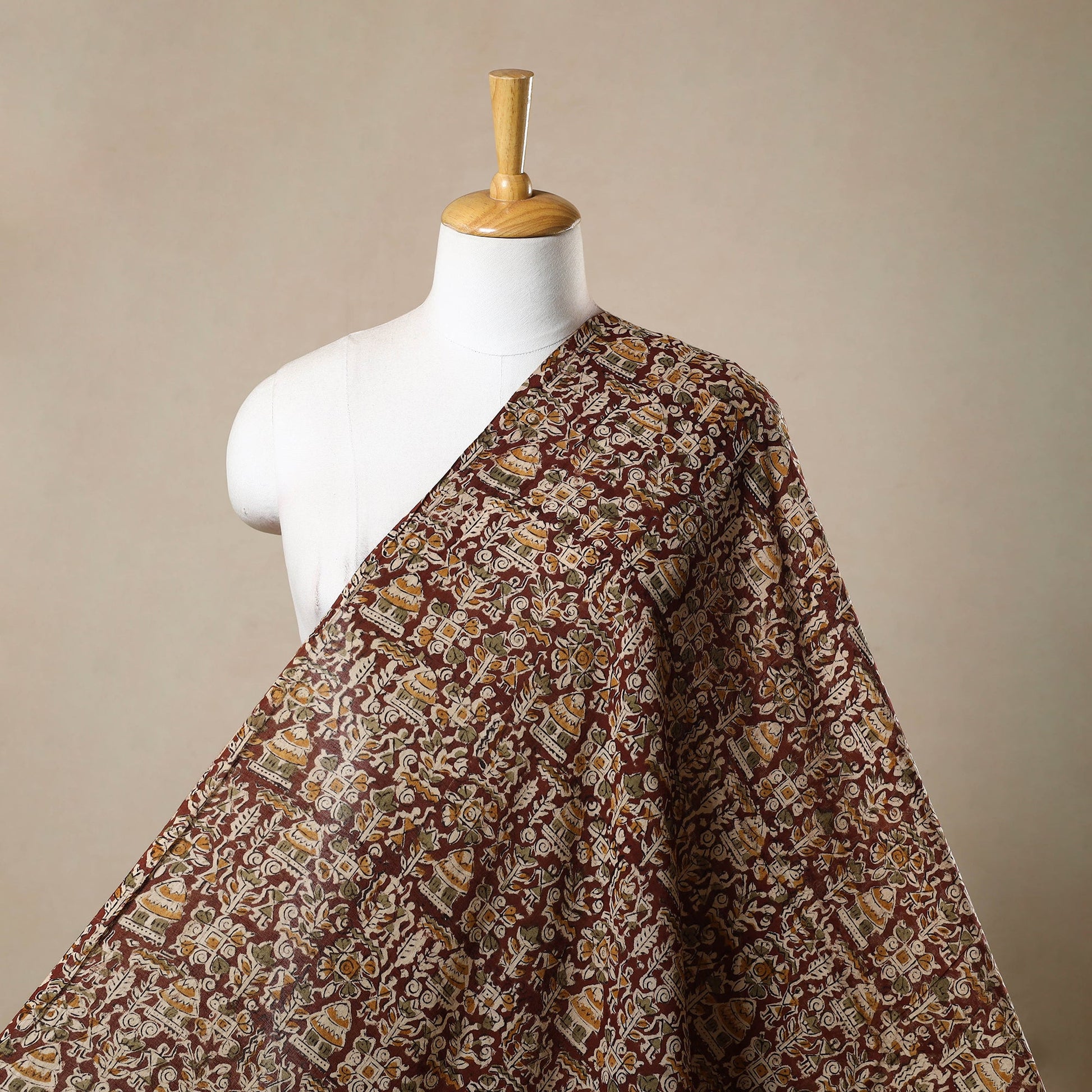Brown - Pedana Hand Block Print Mul Cotton Kalamkari Fabric 01